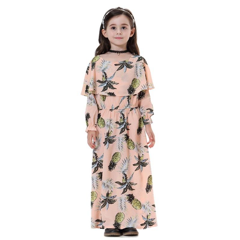 Middle East Arab Girl Fashen Wear Flower Printed Long Abaya Dress