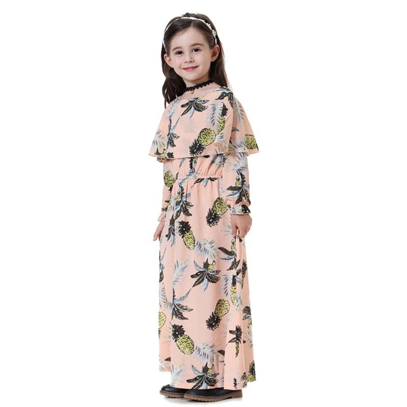 Middle East Arab Girl Fashen Wear Flower Printed Long Abaya Dress