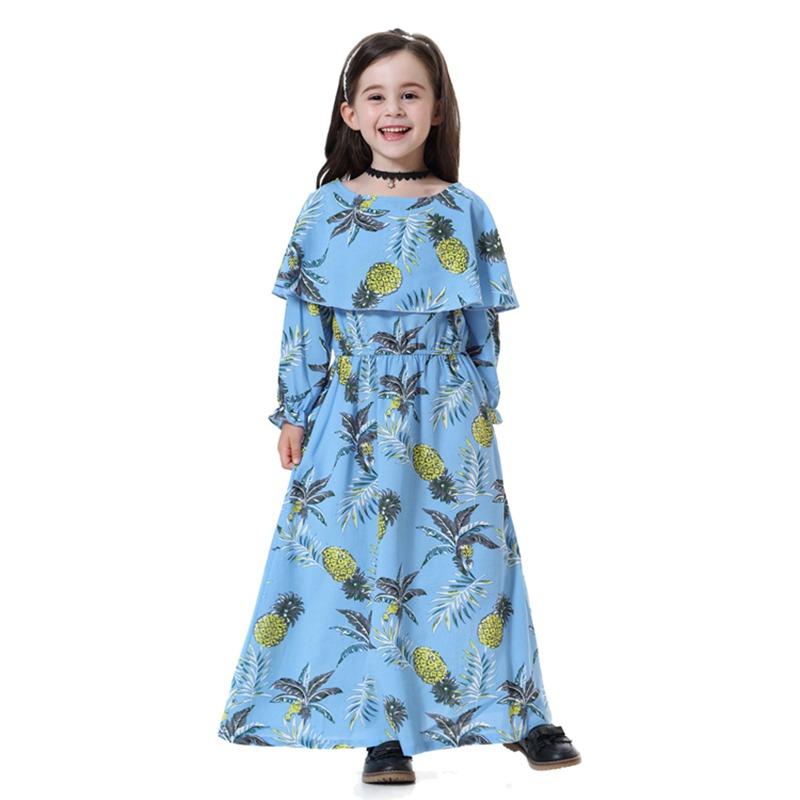 Middle East Arab Girl Fashen Wear Flower Printed Long Abaya Dress