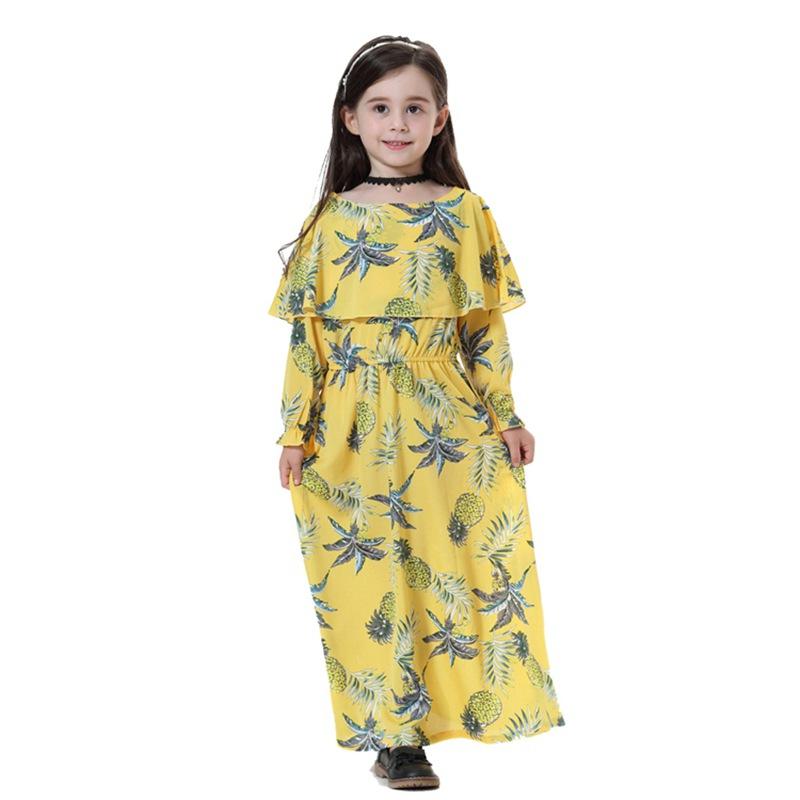 Middle East Arab Girl Fashen Wear Flower Printed Long Abaya Dress
