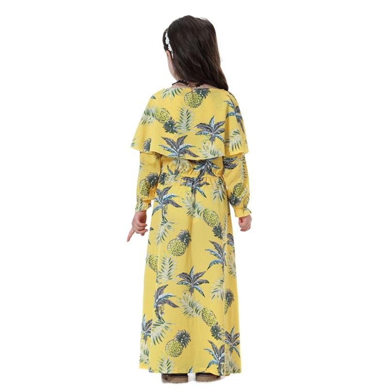 Middle East Arab Girl Fashen Wear Flower Printed Long Abaya Dress