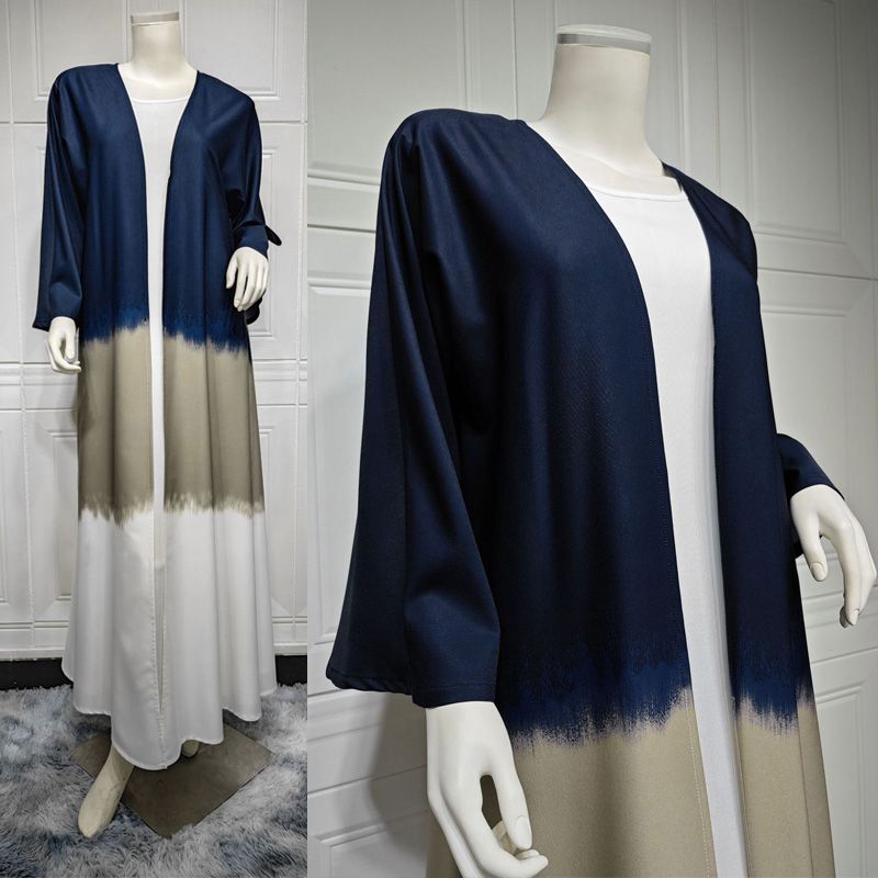 Tie-dye Cardigan Open Abaya Dress For Muslim Women
