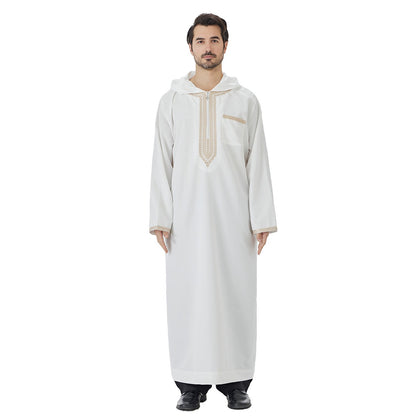 Arabic Mens Djellaba Jubba Hooded Thobe - Islamic Emirati Muslim Thawb - #26T847