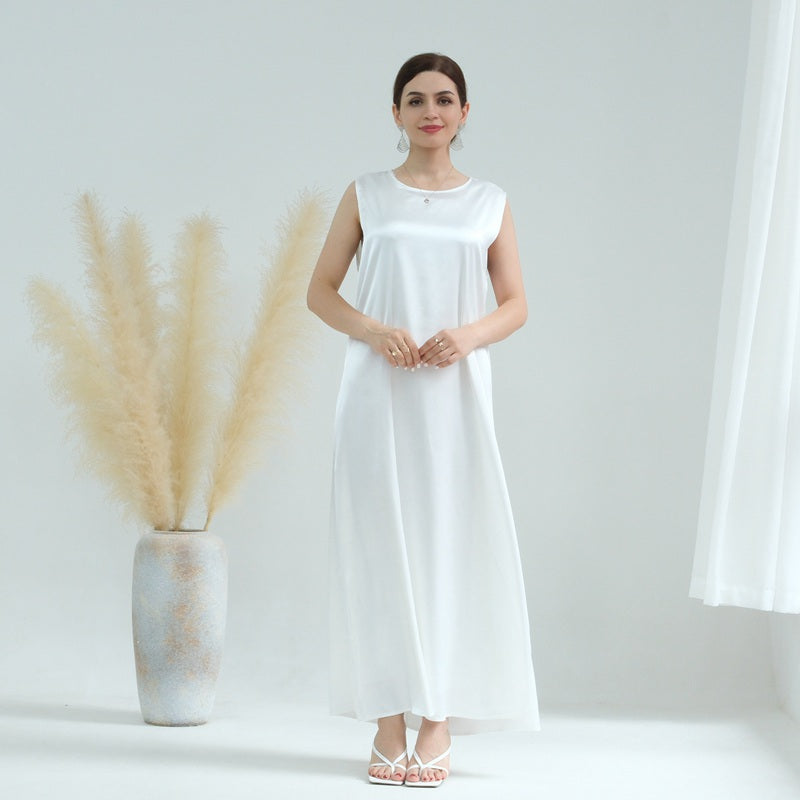 Muslim Women Satin Sleeveless Abaya Inner Slip Dress Underdress