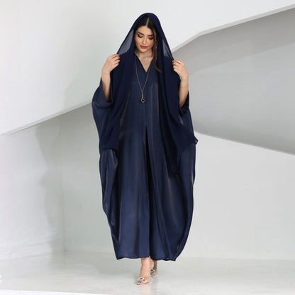Satin Batwing Sleeve Farasha Cardigan Open Abaya Dress
