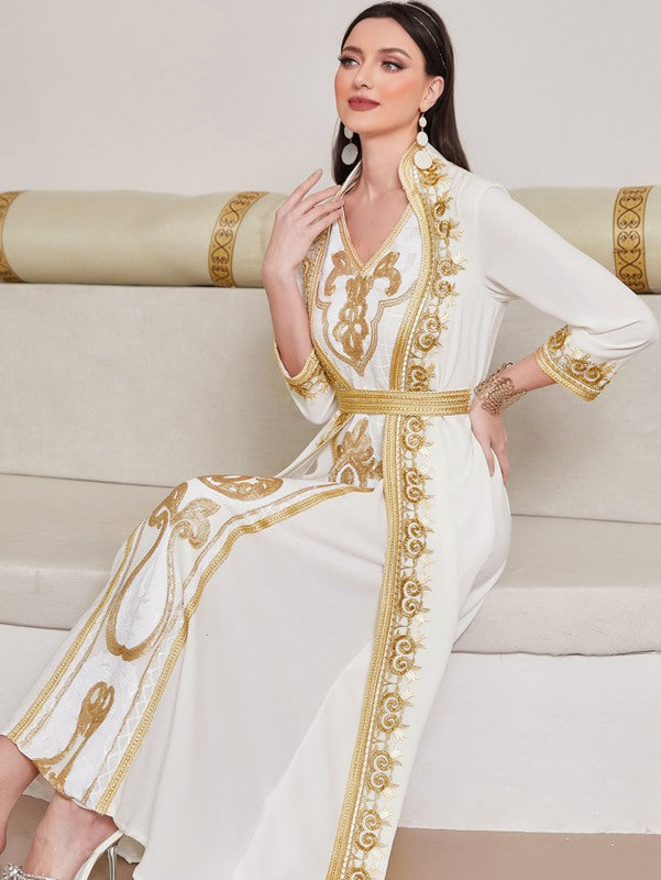 Eid Celebration Luxury Lace Sequins Embroidery Arab Caftan Kaftan Dress
