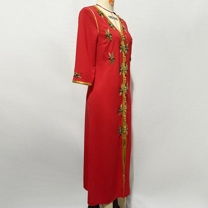 Hand-stitched Rhinestone Women Kaftan Caftan Dress