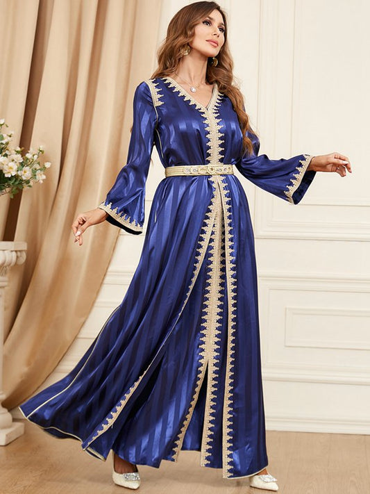 2 Pieces Set Satin Arab Women Caftan Kaftan Dress, For Eid, Evening Party And Birthday