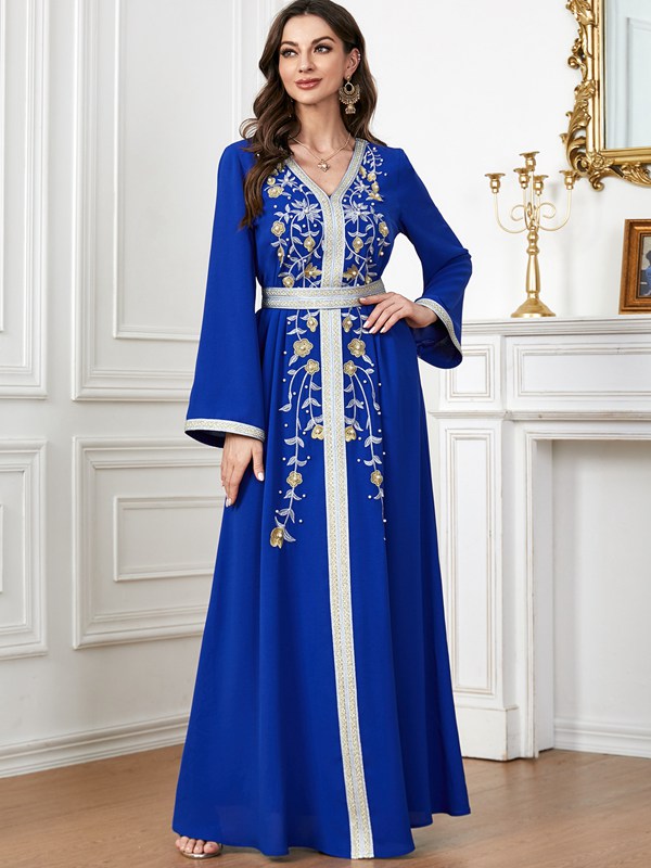 Women Casual Party Wear Beads Embroidery Abaya Caftan Kaftan Dress