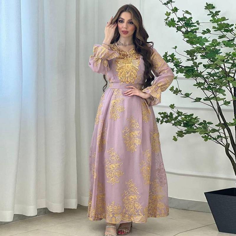 Eid Dress Arab Embroidery Applique Women Caftan Kaftan Dress