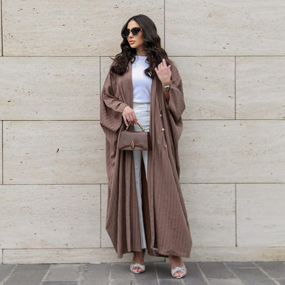 Muslim Women Free Size Stripe Cardigan Open Abaya Dress