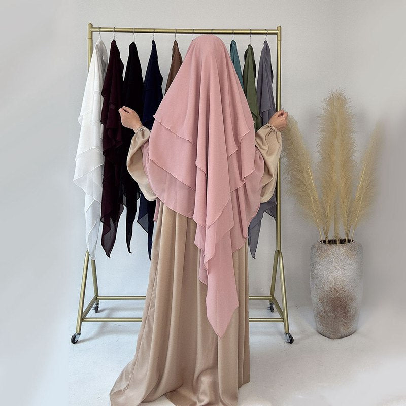 3 Layer Chiffon 11 Color Options Long Khimar For Muslim Women Nikah And Prayer