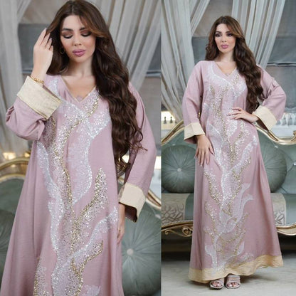 Eid Dress Sequins Embroidery Abaya Caftan Kaftan Dress For Muslim Women