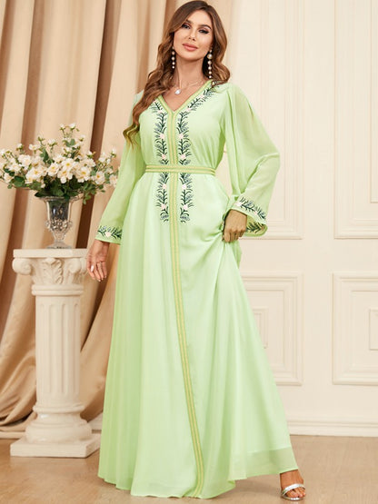 Eid Dress Middle East Caftan Women Casual Party Wear Embroidery Chiffon Kaftan Dress