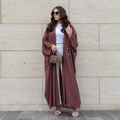 Muslim Women Free Size Stripe Cardigan Open Abaya Dress