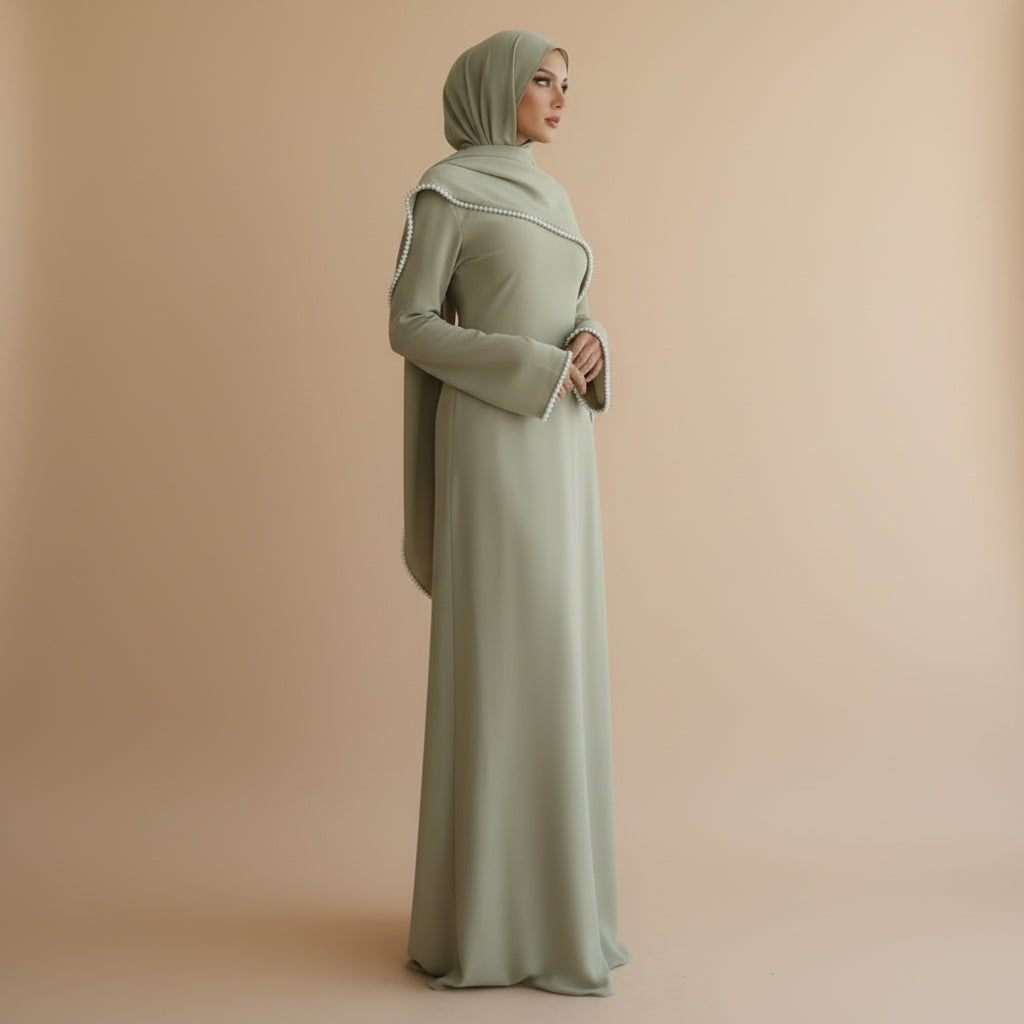 Muslim Women Embellished Beads Cape Abaya Dress #261167