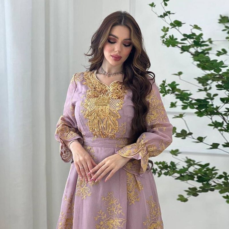 Eid Dress Arab Embroidery Applique Women Caftan Kaftan Dress