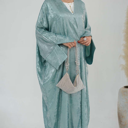 Bronzing Fabric Muslim Women Cardigan Open Abaya Dress