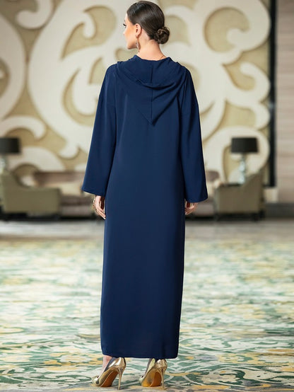 Hooded Hand-stitched Rhinestone Muslim Women Abaya Dress