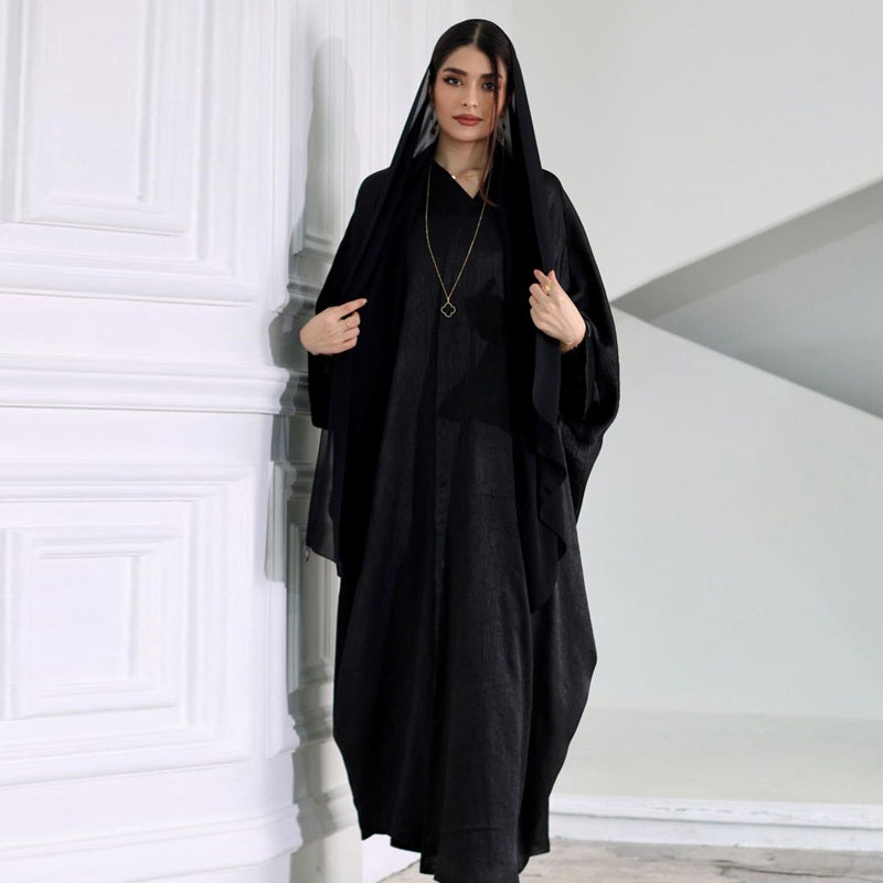 Satin Batwing Sleeve Farasha Cardigan Open Abaya Dress