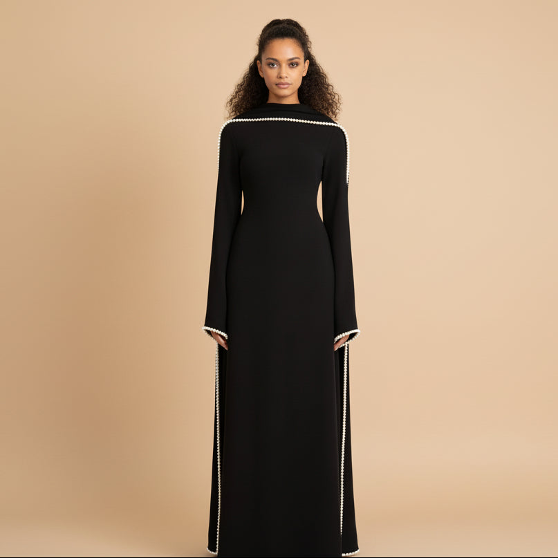 Muslim Women Embellished Beads Cape Abaya Dress #261167