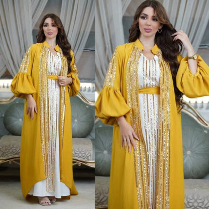 2 Pieces Set Embroidery Sequins Arab Caftan Kaftan Dress With Inner Sleeveless Dress