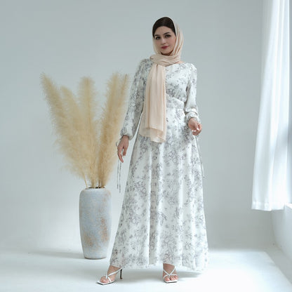 Muslim Women Floral Printed Abaya Dress