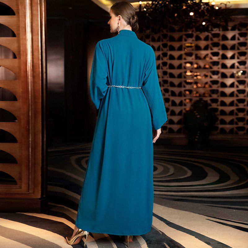 Hand-stitched Rhinestone Cardigan Open Abaya Dress With Belt