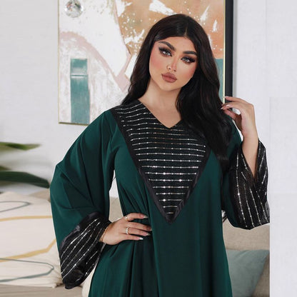 Muslim Women Shiny Sequin Abaya Caftan Kaftan Dress