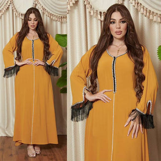 Hotfix Rhinestones Eid Dress Muslim Women Caftan Kaftan Dress