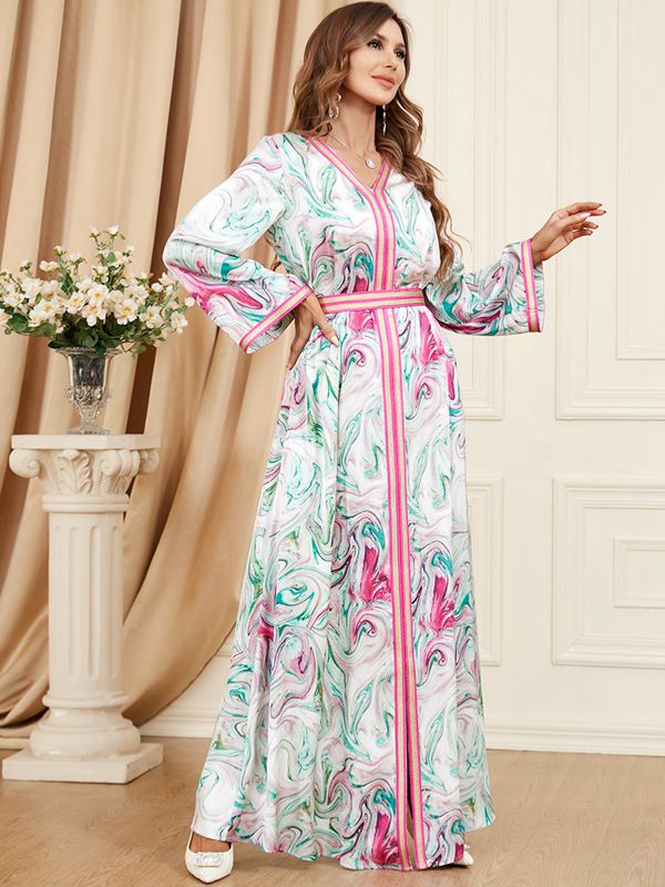 Middle East Arab Moroccan Printed Caftan Kaftan Dress