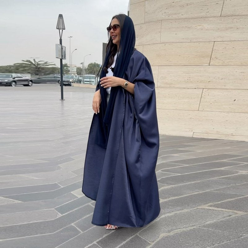 With Hijab Batwing Sleeve Farasha Cardigan Open Abaya Dress For Muslim Women