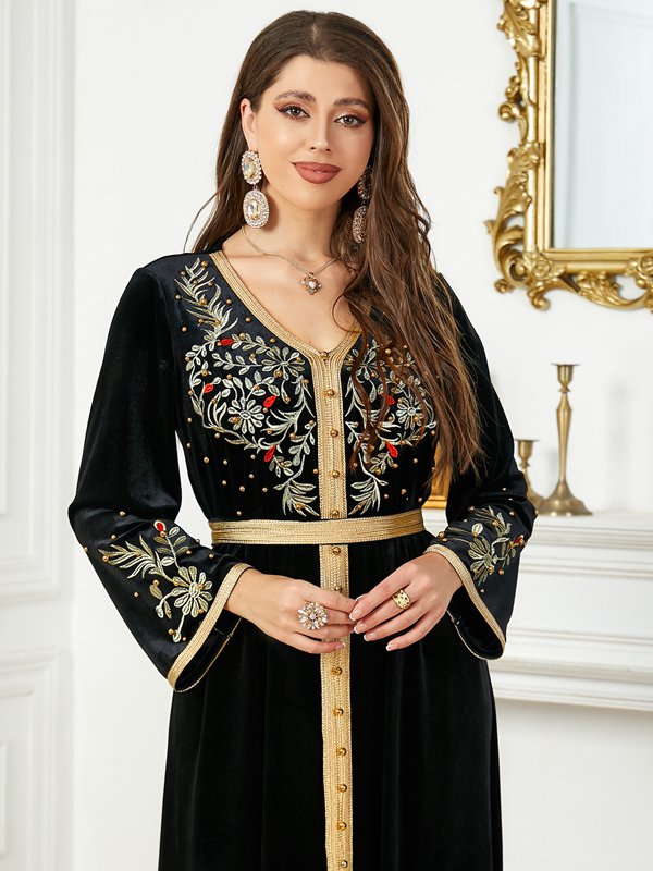 Winter Fall Embroidery Beads Velvet Caftan Kaftan Dress For Casual Party Wear