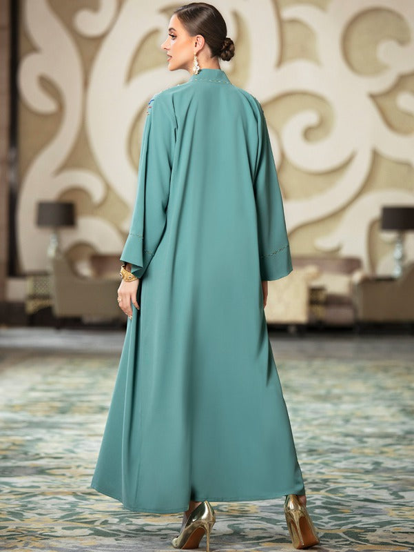 Muslim Women Hand-stitched Rhinestone Cardigan Open Abaya Dress