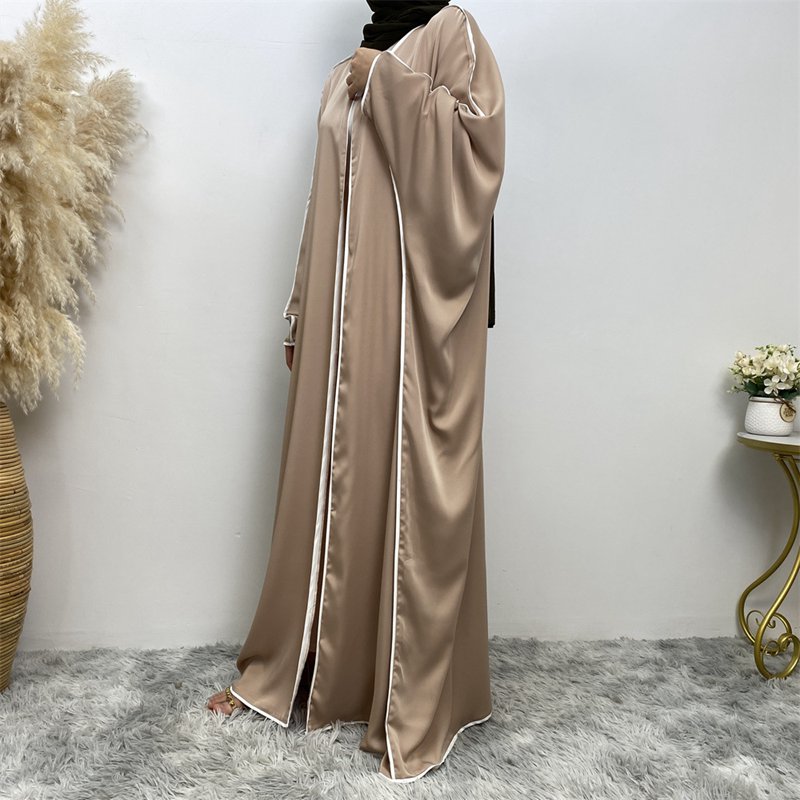 Batwing Sleeve Satin Cardigan Open Farasha Abaya Dress For Muslim Women