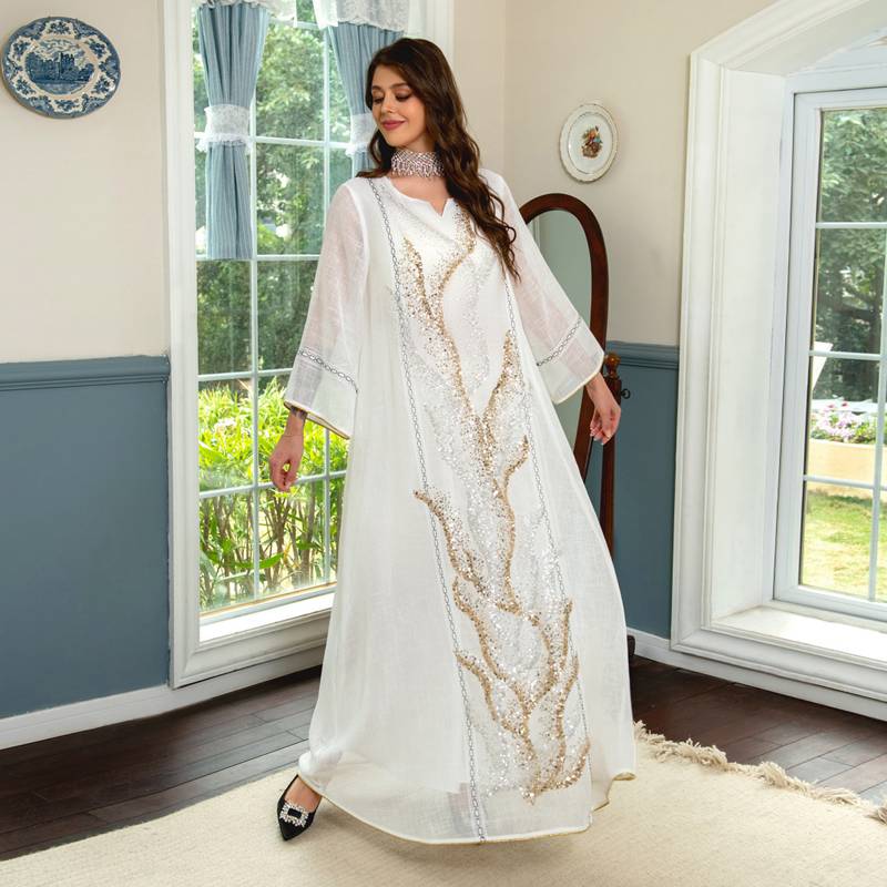 EId Dubai Luxury Doris Sequins Embroidery Caftan Kaftan Dress Jalabiya