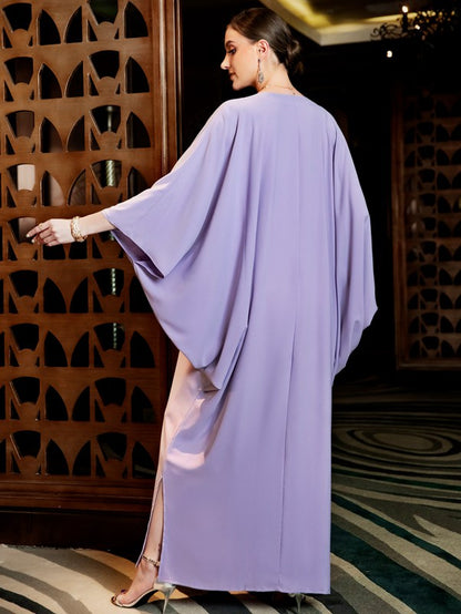 Sequins Embroidery Purple Farasha Batwing Sleeve Caftan Kaftan Dress