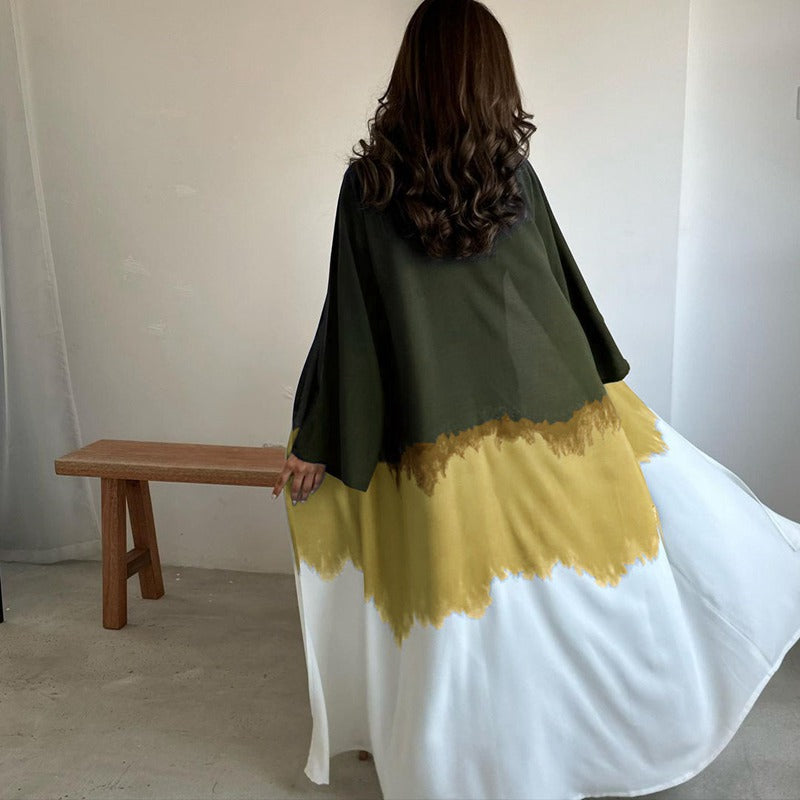 Tie-dye Cardigan Open Abaya Dress For Muslim Women