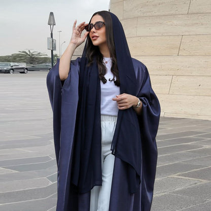 With Hijab Batwing Sleeve Farasha Cardigan Open Abaya Dress For Muslim Women