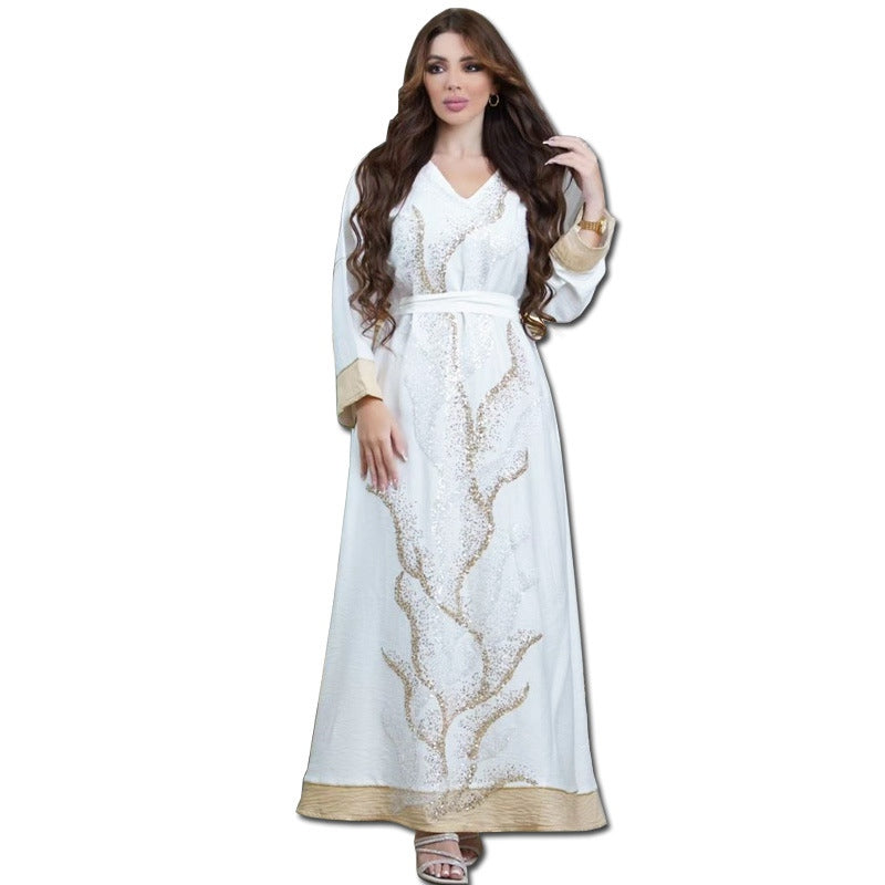 Eid Dress Sequins Embroidery Abaya Caftan Kaftan Dress For Muslim Women