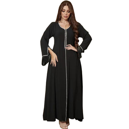 Hotfix Rhinestone Tassel Women Caftan Kaftan Abaya Dress