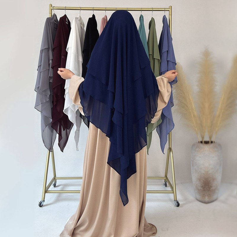 3 Layer Chiffon 11 Color Options Long Khimar For Muslim Women Nikah And Prayer