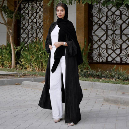 Muslim Women Vintage Knitted Open Cardigan Abaya Dress