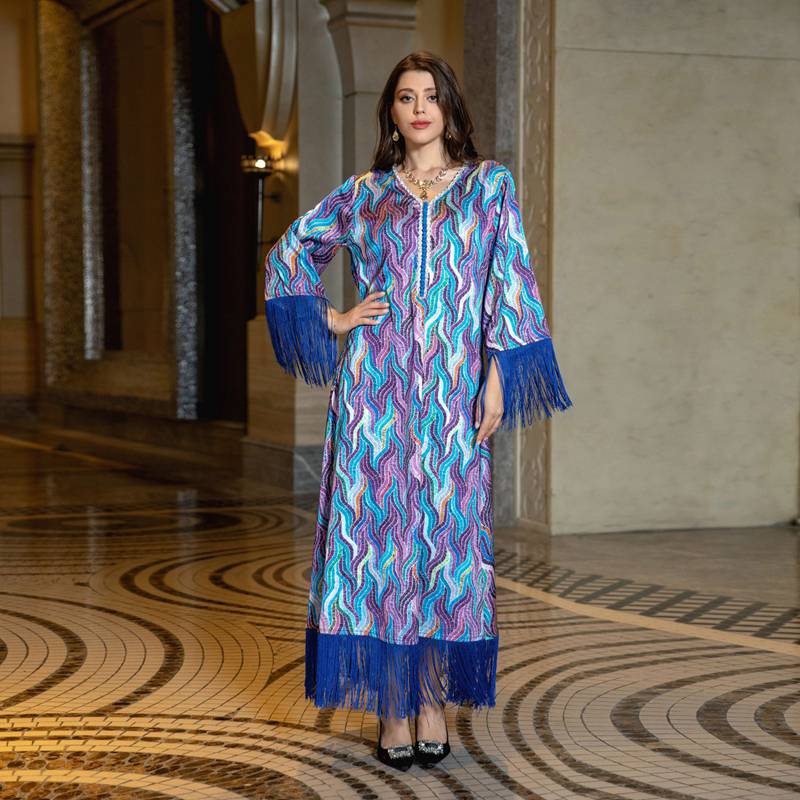 Middle East Arab Taseel Printed Caftan Kaftan Dress Jalabiya