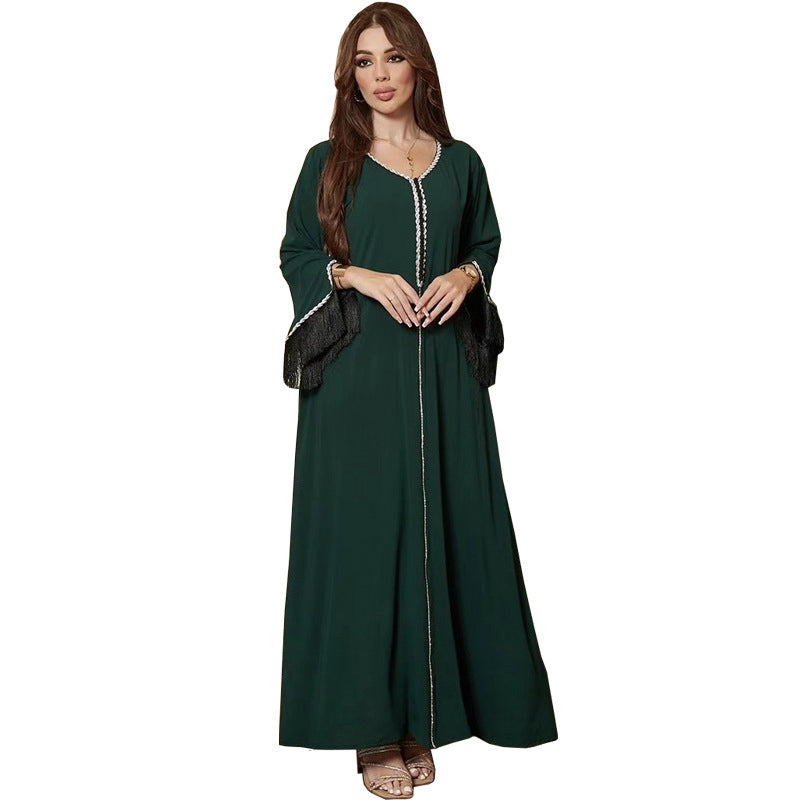 Hotfix Rhinestones Tassel Women Caftan Kaftan Abaya Dress