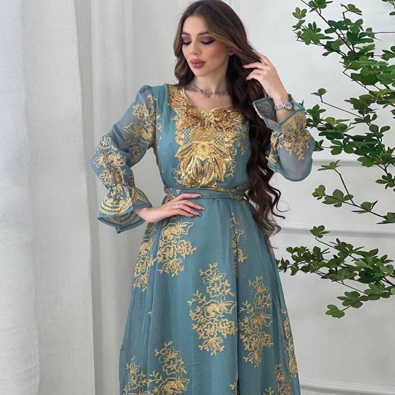 Eid Dress Arab Embroidery Applique Women Caftan Kaftan Dress