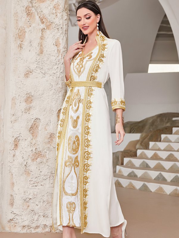 Eid Celebration Luxury Lace Sequins Embroidery Arab Caftan Kaftan Dress