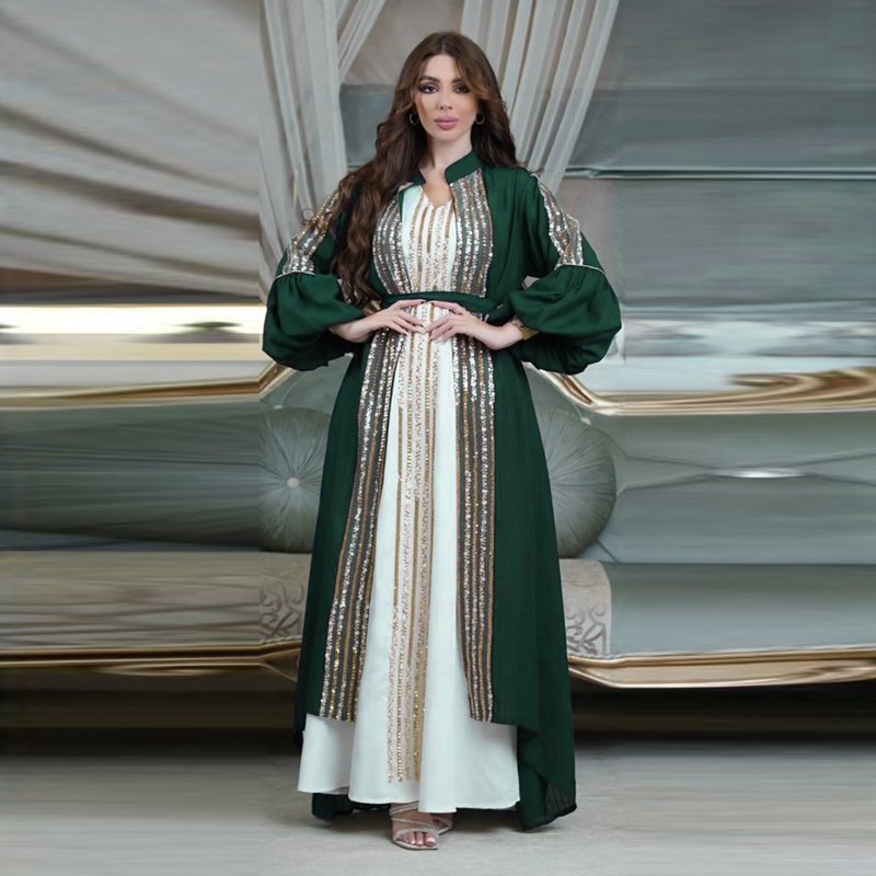 2 Pieces Set Embroidery Sequins Arab Caftan Kaftan Dress With Inner Sl –  Urgarment