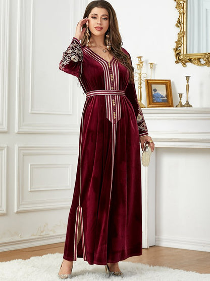 Winter Fall Arab Women Velvet Kaftan Caftan Dress With Embroidery
