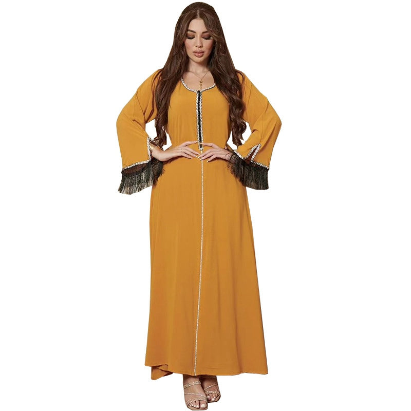 Hotfix Rhinestone Tassel Women Caftan Kaftan Abaya Dress